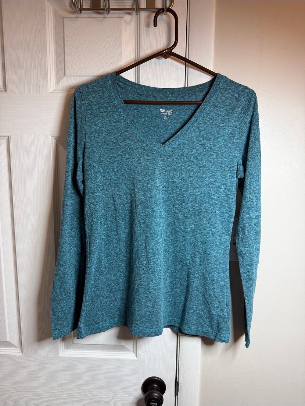 Mossimo Teal V-Neck Long Sleeve Top